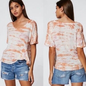 Young Fabulous & Broke Peach Tie Dye Twist Front Linen T-Shirt S